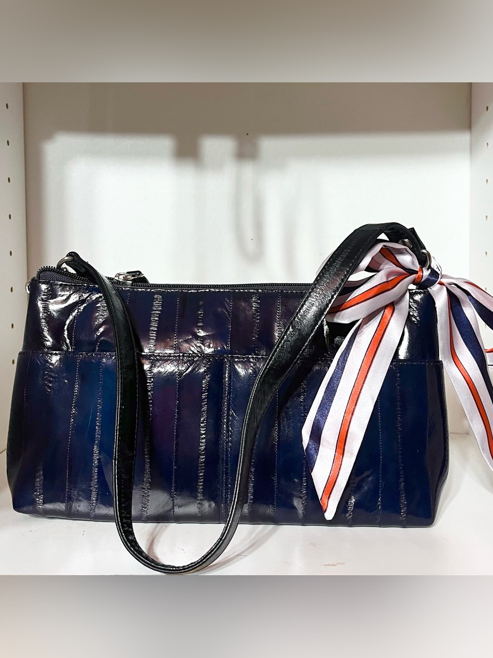 Y2K Navy Eel Skin Vintage Shoulder Bag EUC